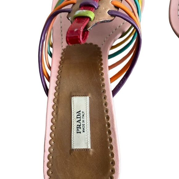Prada Vera Cuoio Rainbow Strapped Kitten Heel Sandals - Picture 5 of 9